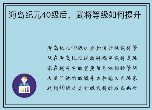 海岛纪元40级后，武将等级如何提升